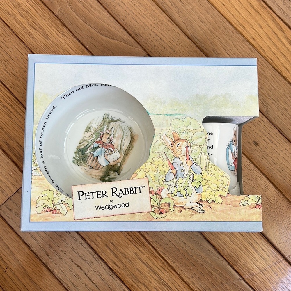 NIB Vintage Peter Rabbit Plate, Bowl, and Cup Set by Wedgwood. Made in England.
